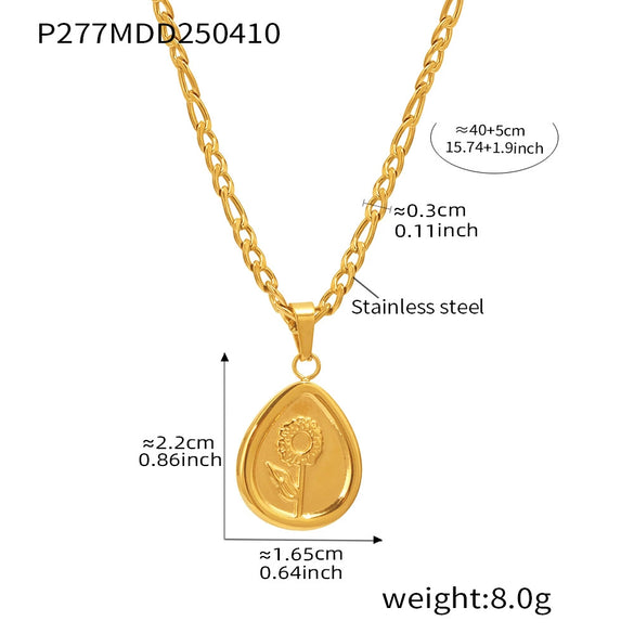 Wholesale Unisex Simple Geometric Ferris Wheel Sunflower Peach Heart Dropshaped Electroplated Titanium Steel Pendant Necklace