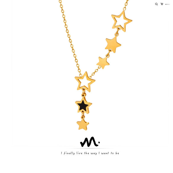 Wholesale Unisex Simple Geometric Fivepointed Star Goldplated Titanium Steel Pendant Necklace