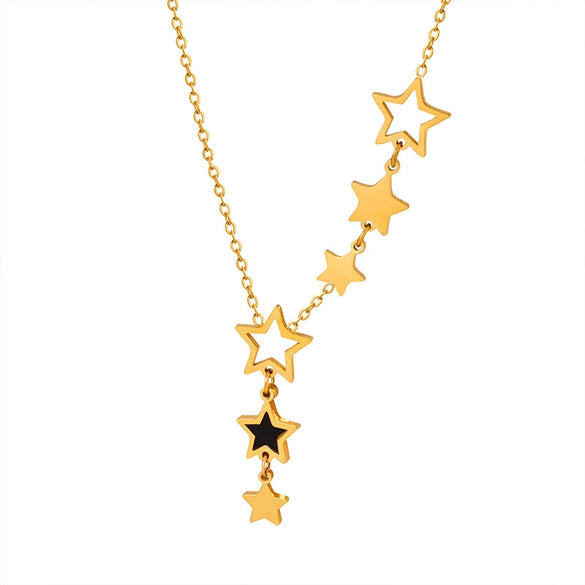Wholesale Unisex Simple Geometric Fivepointed Star Goldplated Titanium Steel Pendant Necklace