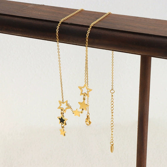 Wholesale Unisex Simple Geometric Fivepointed Star Goldplated Titanium Steel Pendant Necklace