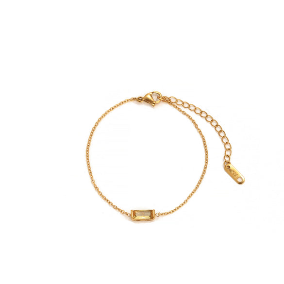 Wholesale Unisex Simple Geometric Square Zircon Twelve Birthstone 18K Plated Titanium Steel Ochain Bracelet