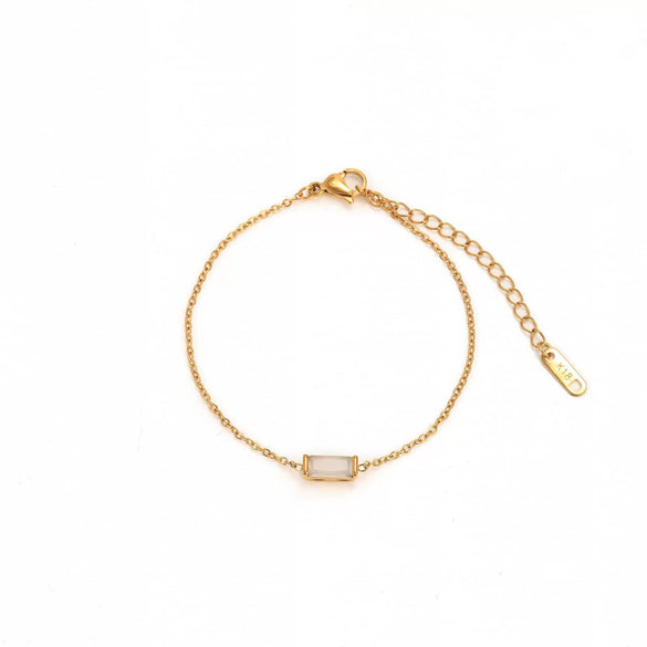 Wholesale Unisex Simple Geometric Square Zircon Twelve Birthstone 18K Plated Titanium Steel Ochain Bracelet