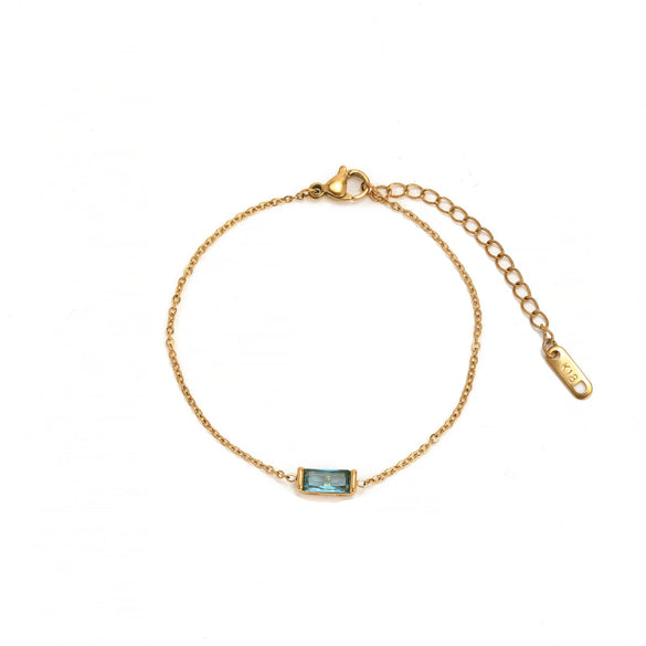 Wholesale Unisex Simple Geometric Square Zircon Twelve Birthstone 18K Plated Titanium Steel Ochain Bracelet
