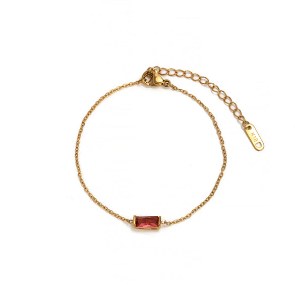 Wholesale Unisex Simple Geometric Square Zircon Twelve Birthstone 18K Plated Titanium Steel Ochain Bracelet