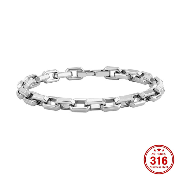 Wholesale Unisex Simple Geometric 316 Stainless Steel Electroplated Square Spliced Paperclip Chain Bracelet Jewelry