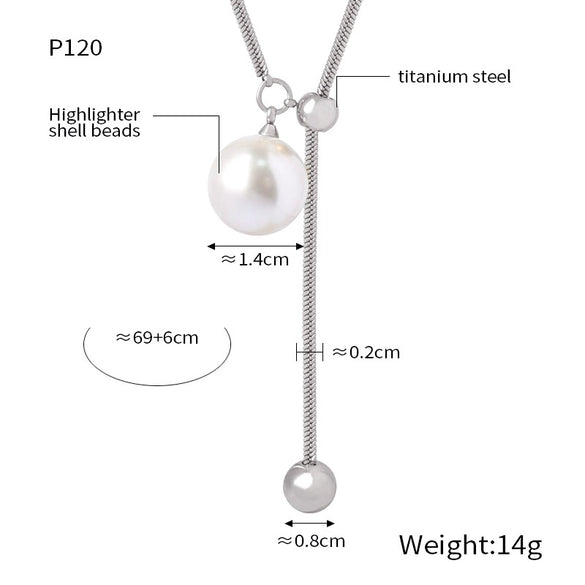 Wholesale Unisex Simple Geometric Titanium Steel Electroplated Necklace With Snake Chain And Round Bead Tassel Pendant