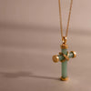 Wholesale Unisex Simple Heart Shape Cross Water Drop Pendant Paper Clip Necklace With String Of Pearls Chain Copper Electroplated Gold Color Retention