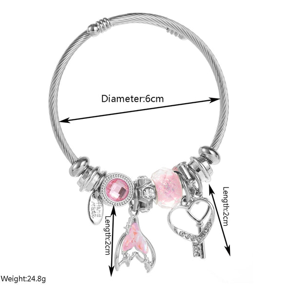 Wholesale Unisex Stainless Steel And Alloy Bracelet With Diamondencrusted Heart Pendant