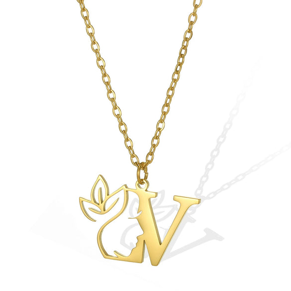 Wholesale Unisex Stainless Steel And Copper Letter Necklace With Hollow Portrait And Cross Chain Electroplated