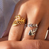 Wholesale Unisex Stainless Steel Animal Zodiac Pattern Fishbone Open Ring With Pvd Furnace Vacuum Real Gold Plating In Ins Style And Minimalist Design