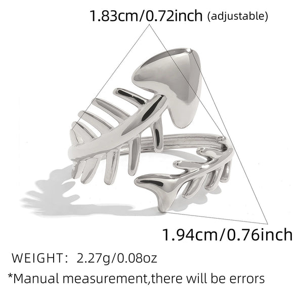 Wholesale Unisex Stainless Steel Animal Zodiac Pattern Fishbone Open Ring With Pvd Furnace Vacuum Real Gold Plating In Ins Style And Minimalist Design