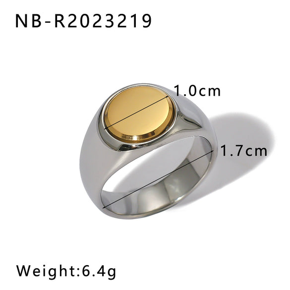 Wholesale Unisex Stainless Steel Casting Ring With Gold And Steel Color Matching Geometric Pattern 18K Furnace Vacuum Plated