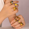 Wholesale Unisex Stainless Steel Casting Ring With Gold And Steel Color Matching Geometric Pattern 18K Furnace Vacuum Plated