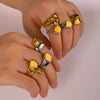 Wholesale Unisex Stainless Steel Casting Ring With Gold And Steel Color Matching Geometric Pattern 18K Furnace Vacuum Plated