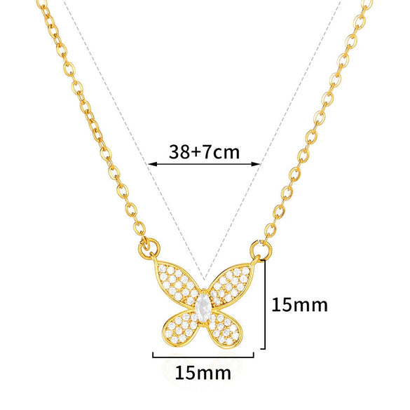 Wholesale Unisex Stainless Steel Cross Butterfly Heart Pendant Necklace With 18K Gold Plated Electroplating