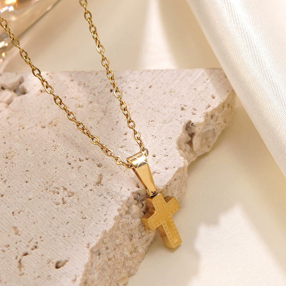 Wholesale Unisex Stainless Steel Cross Crown Roman Numerals Goldplated Necklace Earrings Jewelry Set