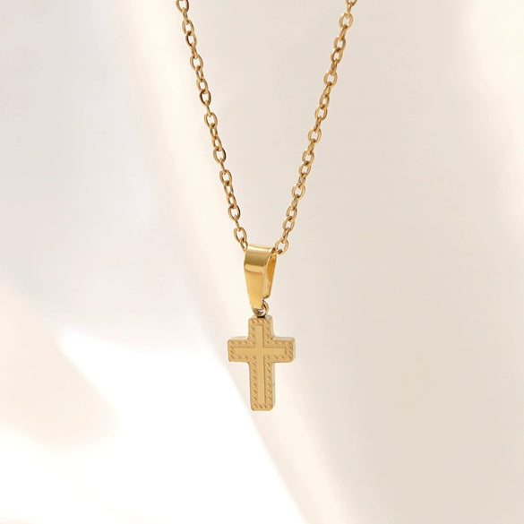 Wholesale Unisex Stainless Steel Cross Crown Roman Numerals Goldplated Necklace Earrings Jewelry Set