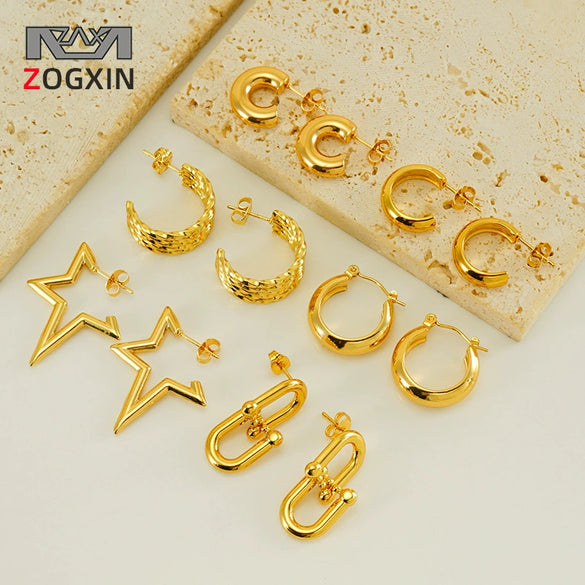 Wholesale Unisex Stainless Steel Electroplated Geometric Round Woven Hoop Earrings With Ushaped And Star Patterns
