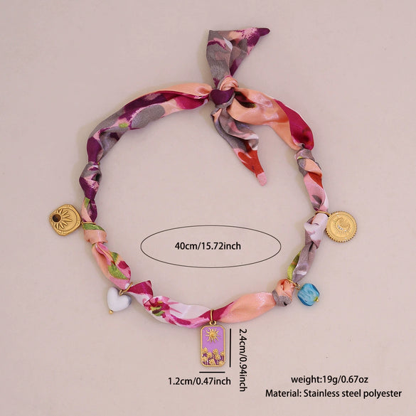 Wholesale Unisex Stainless Steel Electroplated Heart Shape Sunflower Dopamine Scarf Necklace