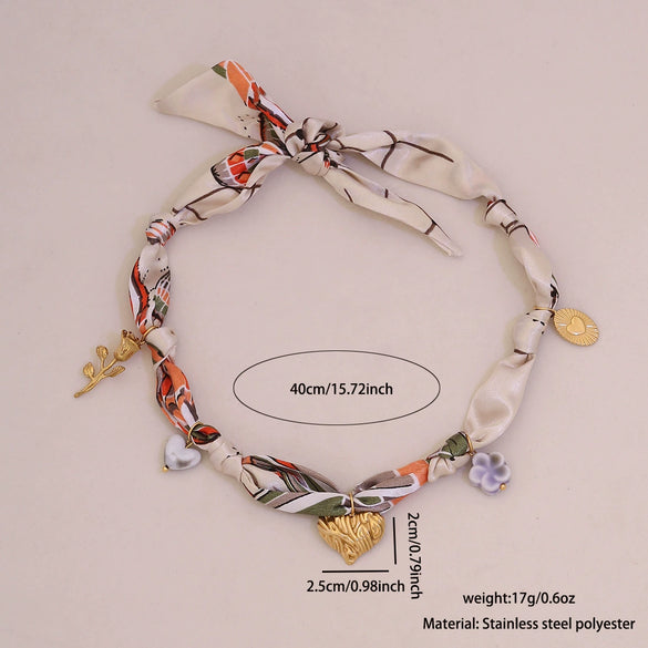 Wholesale Unisex Stainless Steel Electroplated Heart Shape Sunflower Dopamine Scarf Necklace