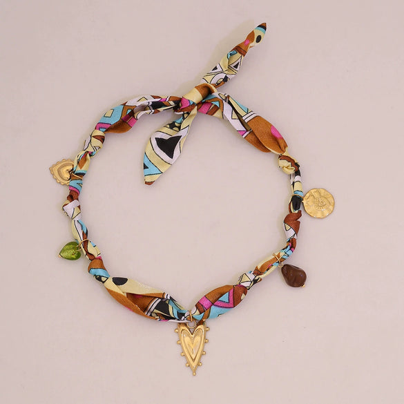 Wholesale Unisex Stainless Steel Electroplated Heart Shape Sunflower Dopamine Scarf Necklace
