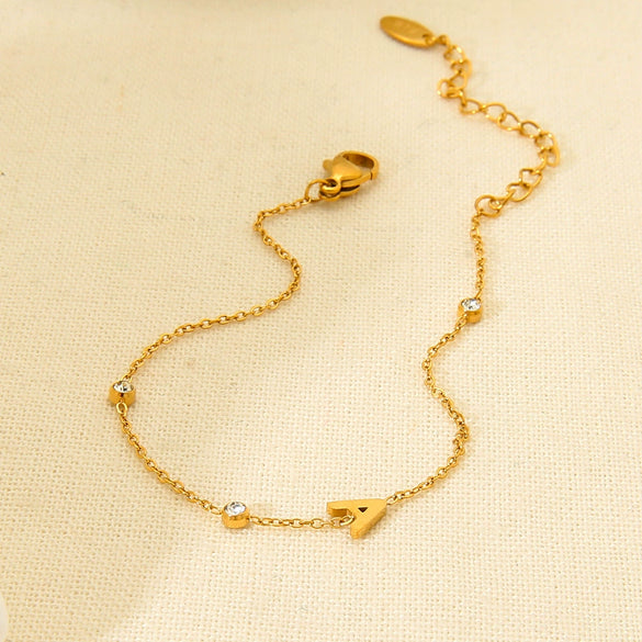 Wholesale Unisex Stainless Steel Electroplated 18K Gold Letter Pendant Bracelet Luxury Jewelry
