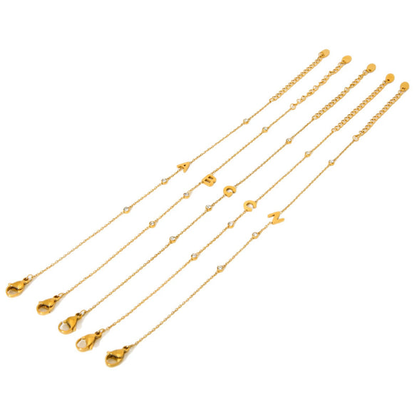 Wholesale Unisex Stainless Steel Electroplated 18K Gold Letter Pendant Bracelet Luxury Jewelry