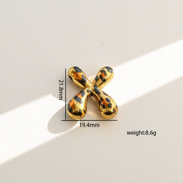 Wholesale Unisex Stainless Steel Electroplated Leopard Print Letter Pendant Cross Chain Necklace