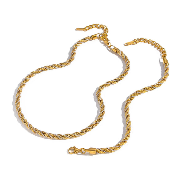 Wholesale Unisex Stainless Steel Electroplated Twist Chain Necklace And Bracelet Jewelry