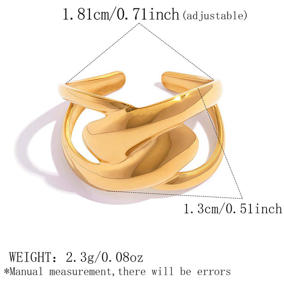 Wholesale Unisex Stainless Steel Geometric Cross Lines Ring With Pvd Furnace Vacuum Real Gold Plating