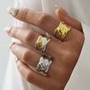 Wholesale Unisex Stainless Steel Geometric Cross Lines Ring With Pvd Furnace Vacuum Real Gold Plating