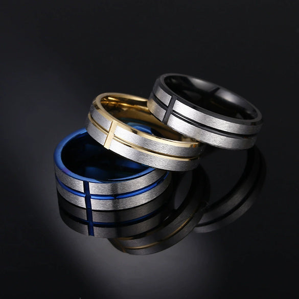 Wholesale Unisex Stainless Steel Geometric Cross Ring With Electroplating