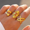 Wholesale Unisex Stainless Steel Geometric Leaf Wave Open Ring With Vacuum Plating