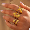 Wholesale Unisex Stainless Steel Geometric Leaf Wave Open Ring With Vacuum Plating