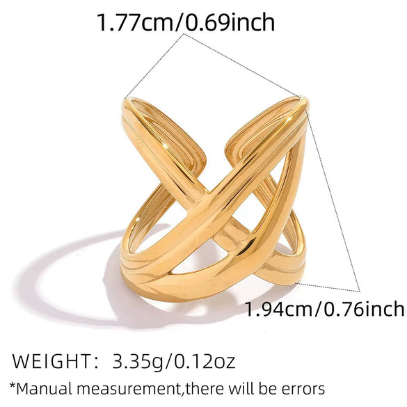 Wholesale Unisex Stainless Steel Geometric Leaf Wave Open Ring With Vacuum Plating