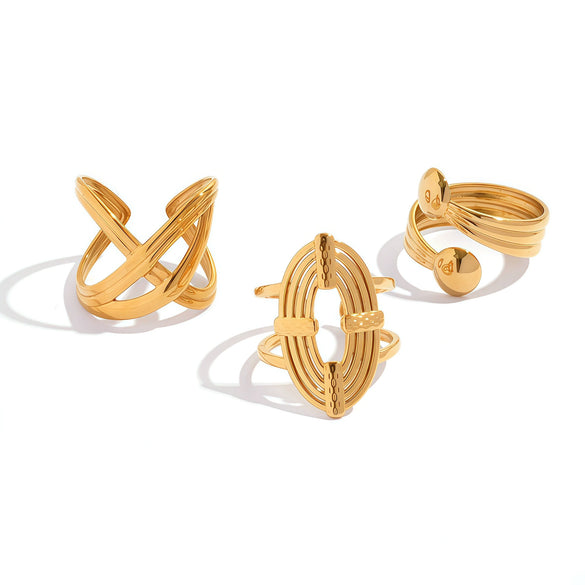 Wholesale Unisex Stainless Steel Geometric Leaf Wave Open Ring With Vacuum Plating