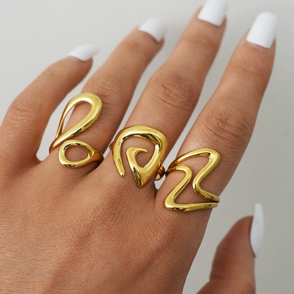 Wholesale Unisex Stainless Steel Geometric Line Rings With Pvd Furnace Vacuum Real Gold Plating