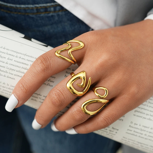 Wholesale Unisex Stainless Steel Geometric Line Rings With Pvd Furnace Vacuum Real Gold Plating