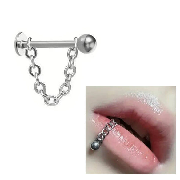 Wholesale Unisex Stainless Steel Geometric Lip Nail Chain Round Ball Pointed Cone Lip Ring One Nail Dual Purpose Curved Rod Chain Eyebrow Nail Ear Bone Nail Electroplated