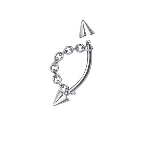 Wholesale Unisex Stainless Steel Geometric Lip Nail Chain Round Ball Pointed Cone Lip Ring One Nail Dual Purpose Curved Rod Chain Eyebrow Nail Ear Bone Nail Electroplated