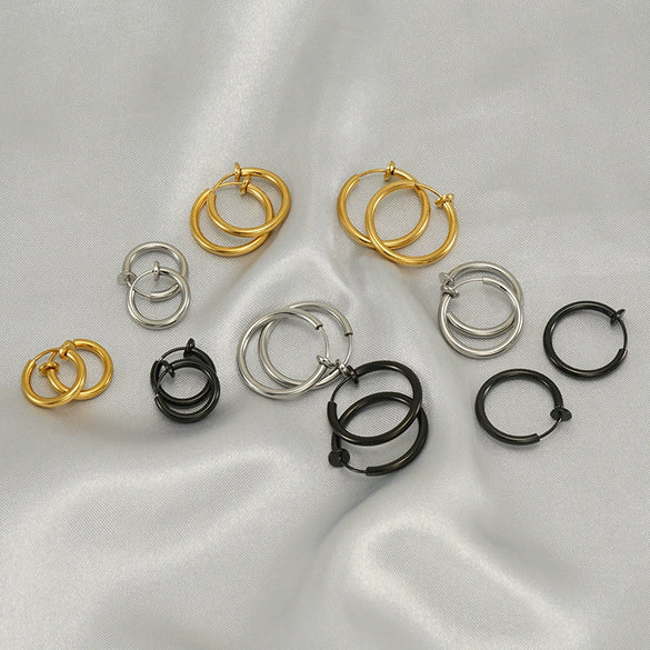Wholesale Unisex Stainless Steel Geometric Nonpierced Round Ear Clip With Electroplating
