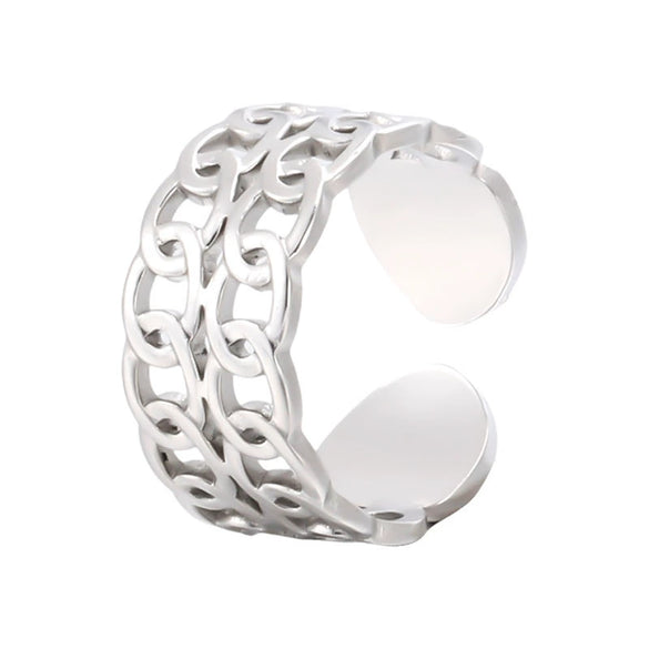 Wholesale Unisex Stainless Steel Geometric Open Double Chain Ring With Electroplating Retro And Fashionable