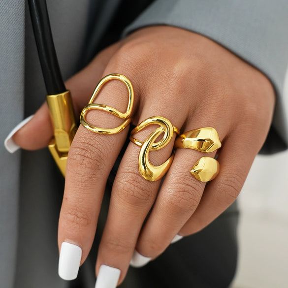 Wholesale Unisex Stainless Steel Geometric Open Ring With Vacuum Real Gold Plating In Pvd Furnace