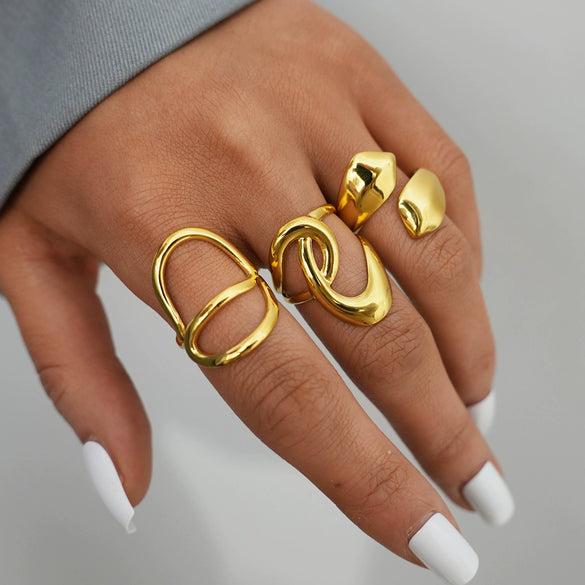 Wholesale Unisex Stainless Steel Geometric Open Ring With Vacuum Real Gold Plating In Pvd Furnace