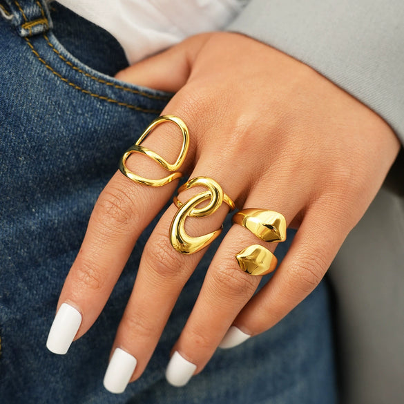 Wholesale Unisex Stainless Steel Geometric Open Ring With Vacuum Real Gold Plating In Pvd Furnace