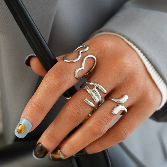 Wholesale Unisex Stainless Steel Geometric Rings With Pvd Furnace Vacuum Real Gold Plating And Ins Style