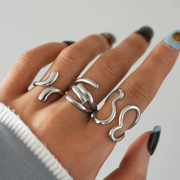 Wholesale Unisex Stainless Steel Geometric Rings With Pvd Furnace Vacuum Real Gold Plating And Ins Style