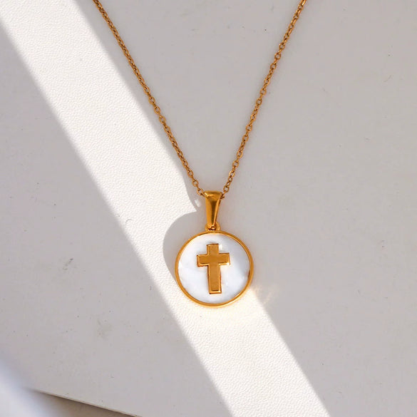 Wholesale Unisex Stainless Steel Geometric Square Electroplated Pendant Cross Chain Necklace