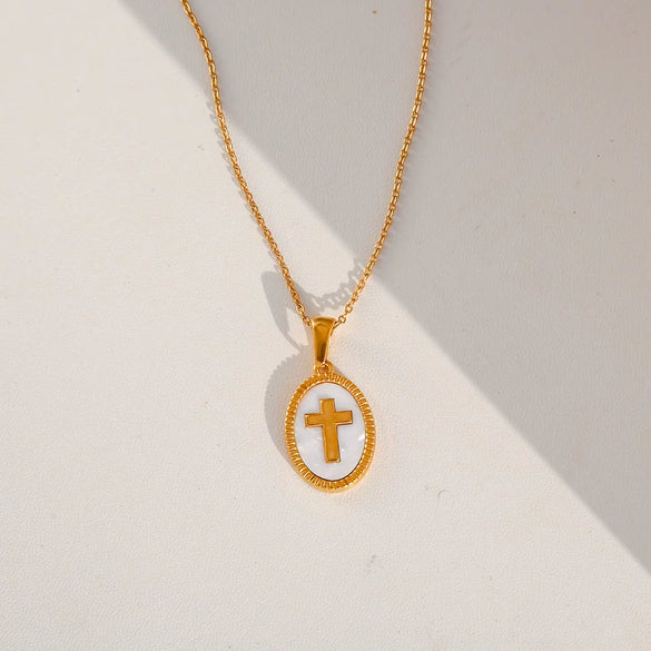 Wholesale Unisex Stainless Steel Geometric Square Electroplated Pendant Cross Chain Necklace