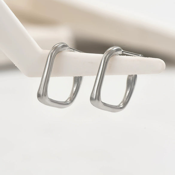 Wholesale Unisex Stainless Steel Geometric Square Hoop Earrings With Polished Finish